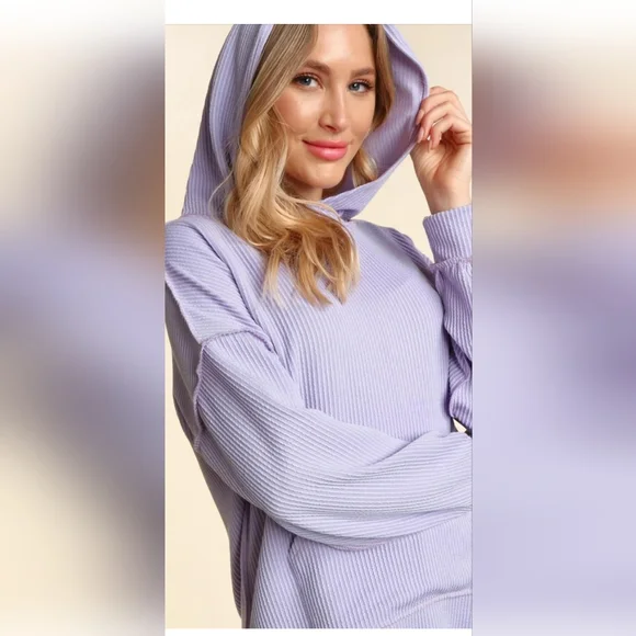 PINK TEXTURED OVERSIZED PULLOVER WITH KANGAROO POCKET./., - Picture 3 of 6